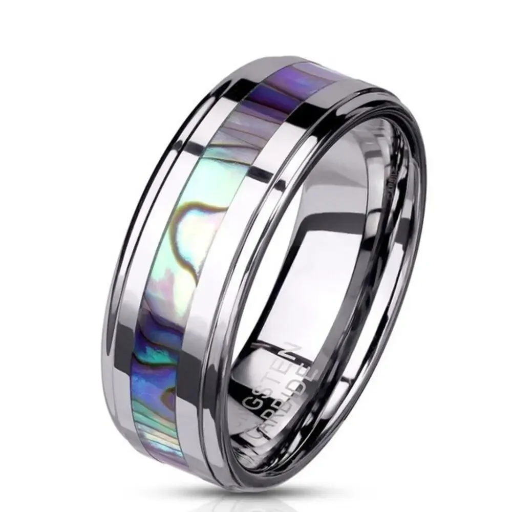 New Tungsten carbide Abalone Inlay Center Ring size‎ 5